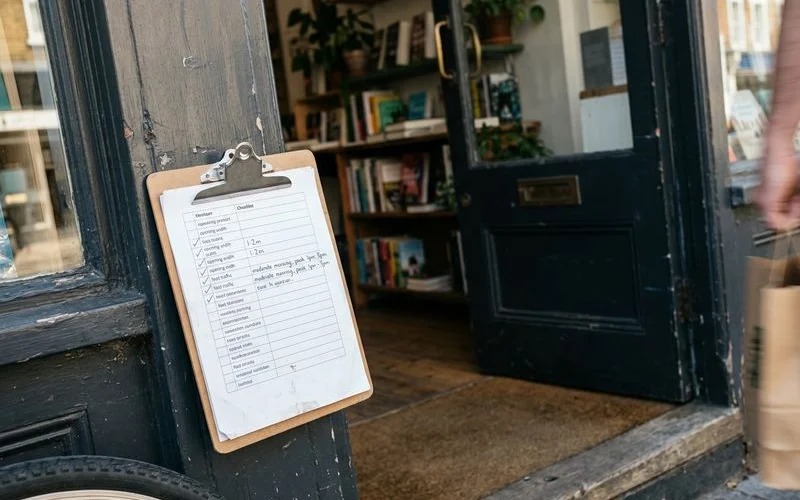 Checklist over a shopfront doorway photo