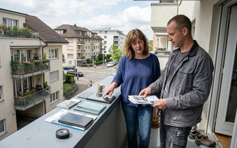 Homeowner reviewing glass samples for a balcony