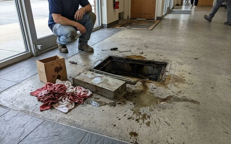Leaking floor spring removed from the floor pocket