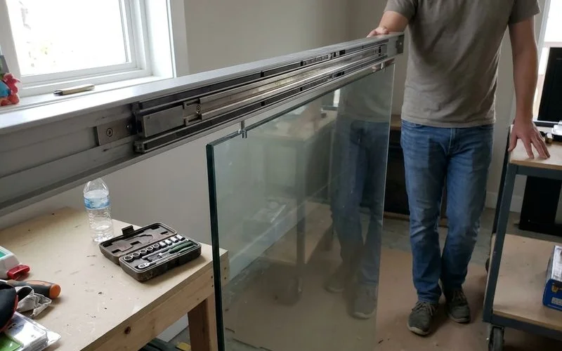 Minimalist maglev door header with no visible rollers