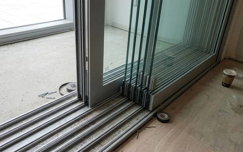 Overlapping telescopic panels on parallel tracks