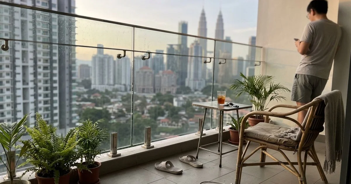 Frameless glass balcony railing on a Malaysian high-rise condo