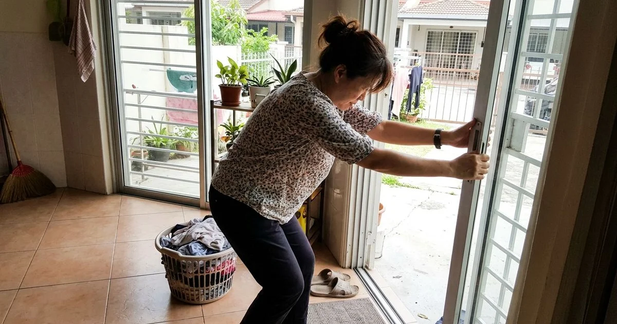 Homeowner struggling to slide a sticking patio door