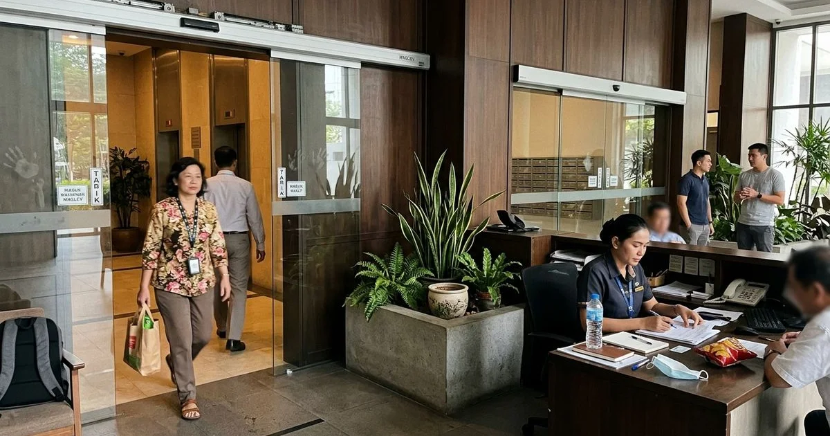 A maglev and a conventional sliding door side by side in an upscale lobby