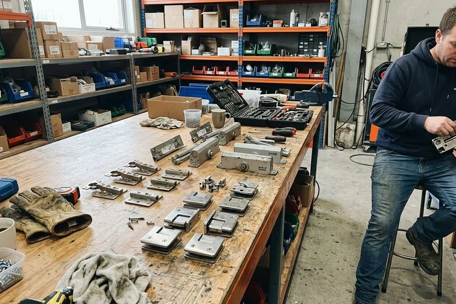 Door hardware laid out in the GW GeWalt warehouse