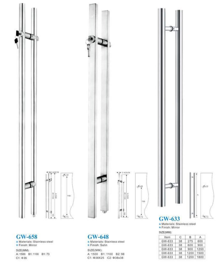 Stainless steel glass door handle with polished finish