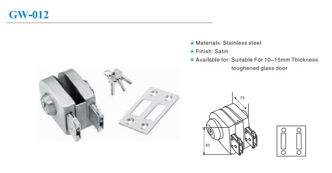 Sliding glass door lock set in polished stainless finish