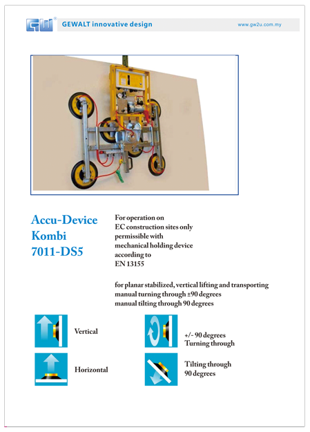 GeWalt vacuum lifting device for handling glass panels on site
